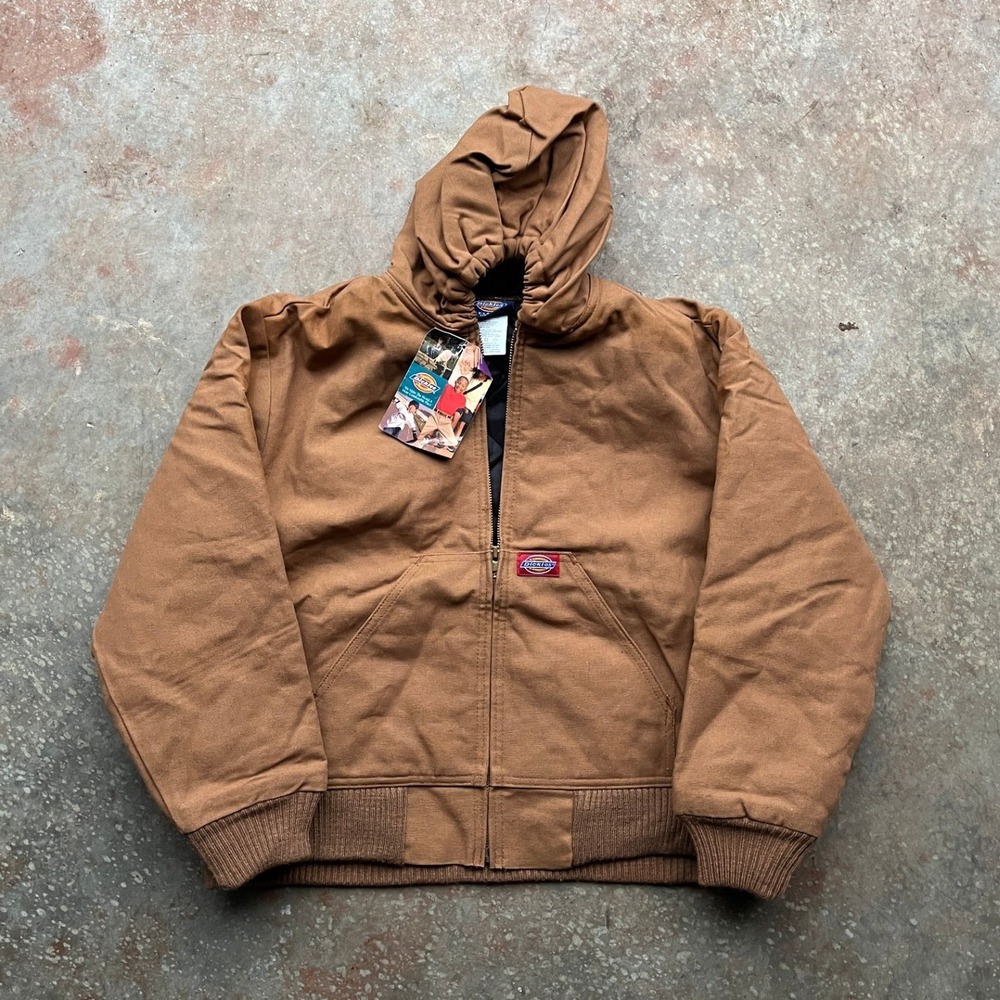NWT! Dickies Kids XL‎ 18-20 Brown Canvas Hooded Work Jacket Quilted Lined AV308